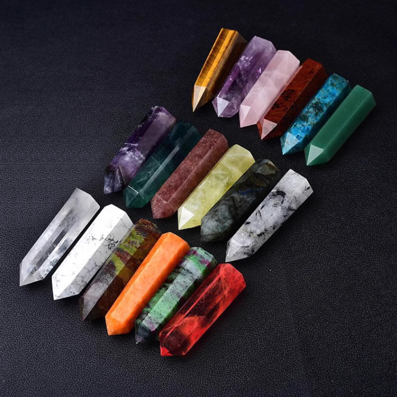 天然紫水晶黒曜石単双尖水晶柱六角柱原石磨き置物ホームリビングオフィス