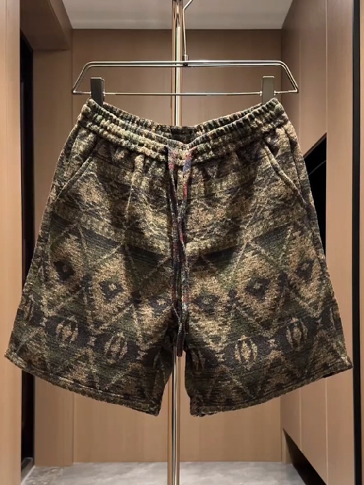 Men's Retro Plaid Loose Fit Shorts National Trend Style Summer Casual Sports Breeches Five Point Pants Trendy Brand_viptrois.com