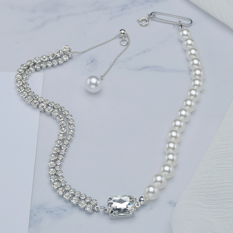 simple splicing inlaid square diamond necklacepicture5