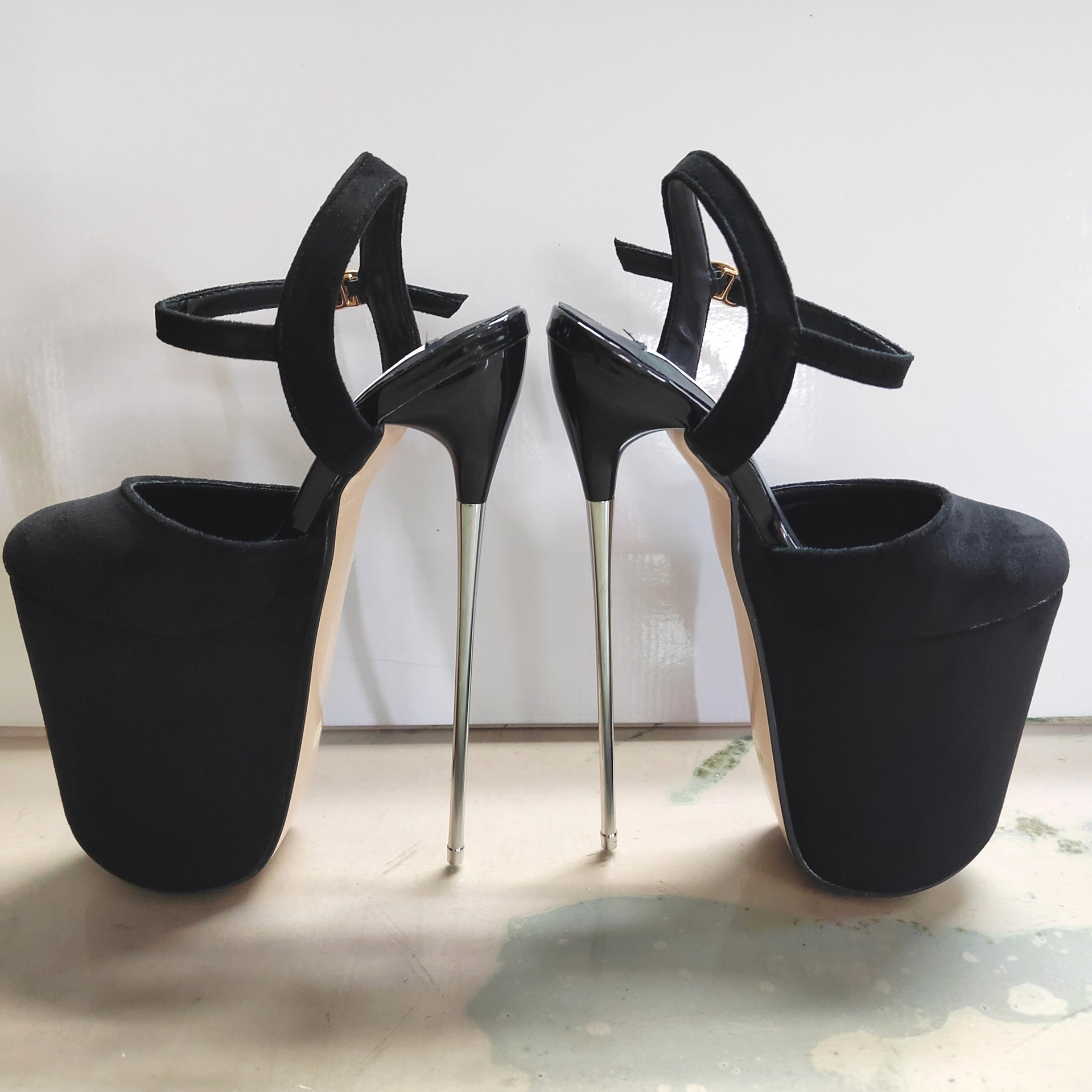 Giày sandal cao gót nữ mũi trắng gót siêu cao 22 cm đế dày — màu đen chi tiết 1