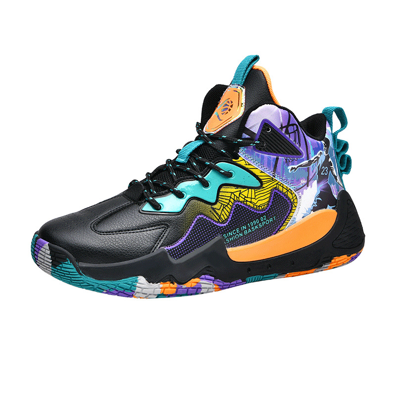 Zapatos transfronterizos para hombre, zapatos de baloncesto de punto con mosca, zapatos deportivos de verano de caña alta, zapatos de entrenamiento para estudiantes jóvenes de camuflaje de malla de moda image 17