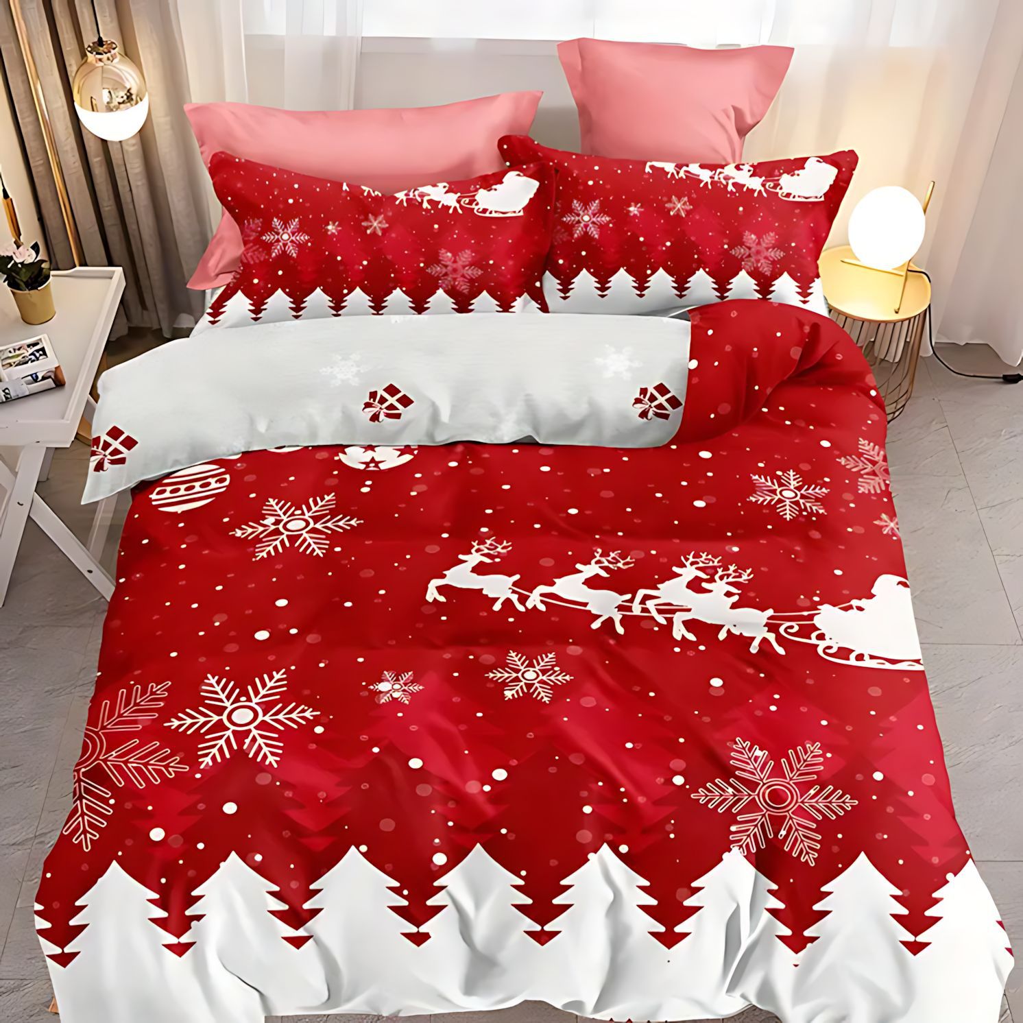 TEMU / JIT Transfronterizo suave renos Navidad impresión digital HD set de ropa de cama