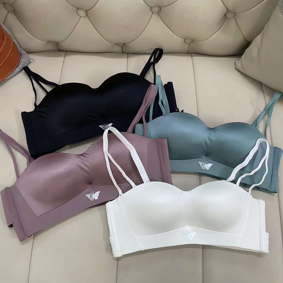 Inventario de pedidos extranjeros productos de cola ropa interior sexy sin costuras sujetador inalámbrico colección de pecho anti-flacidez al por mayor
