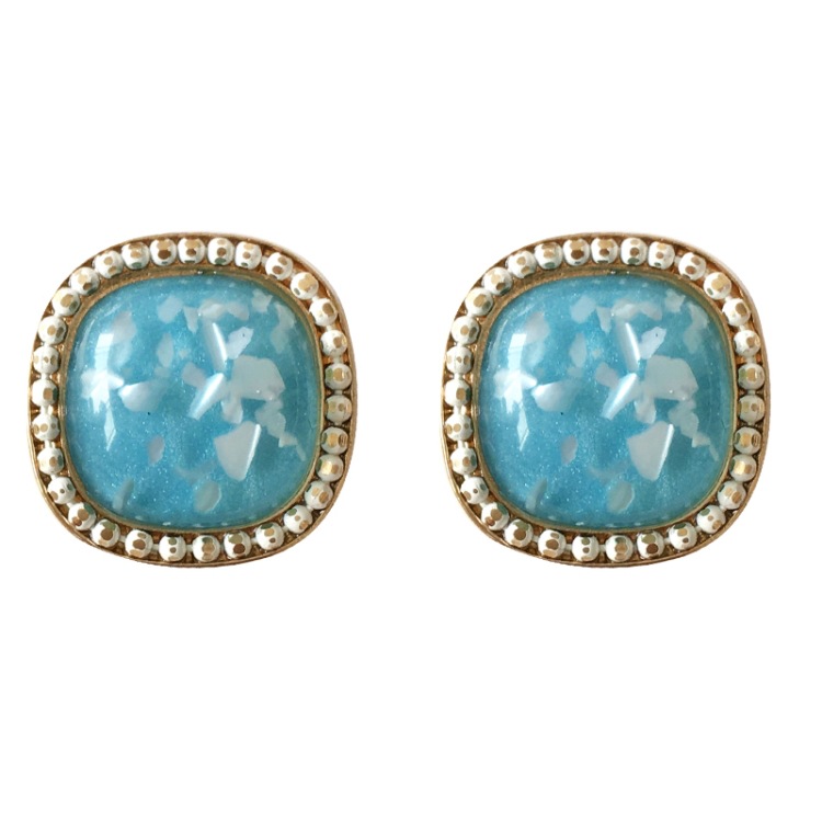 Retro Style Blue Resin Square Earrings display picture 2