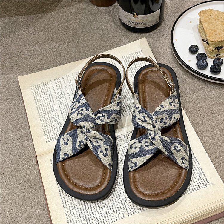 Zomer nieuwe letterstof modieuze en comfortabele zachte zool geurige wind platte gesp sandalen_voghion.com