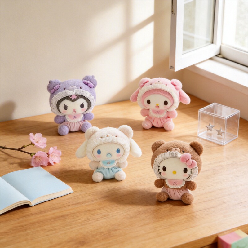 Japanese-Style New Sanrio Latte Pacifier Bear Kuromi My Melody Kt Plush Toy Keychain Doll