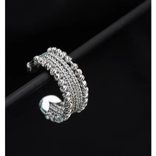 韩式戒指女个性时尚INS 复古百搭别针链条银色圆珠小众设计开口款