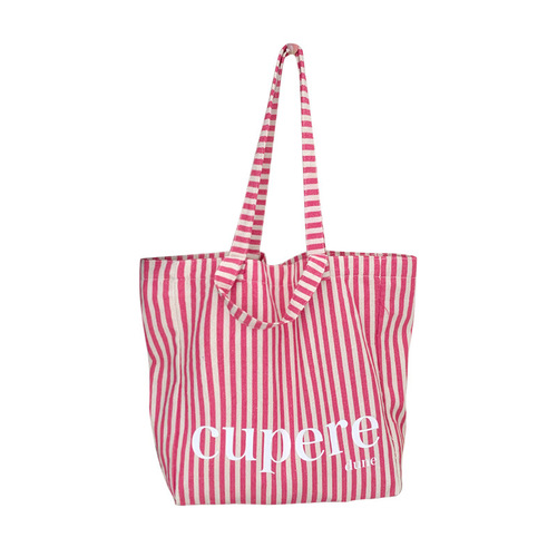 Large capacity striped tote bag shoulder canvas bag casual open letter bag  new student class backpack