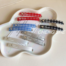 精致韩girl~甜美韩系格纹爱心水钻发夹甜美气质简约侧边刘海发饰