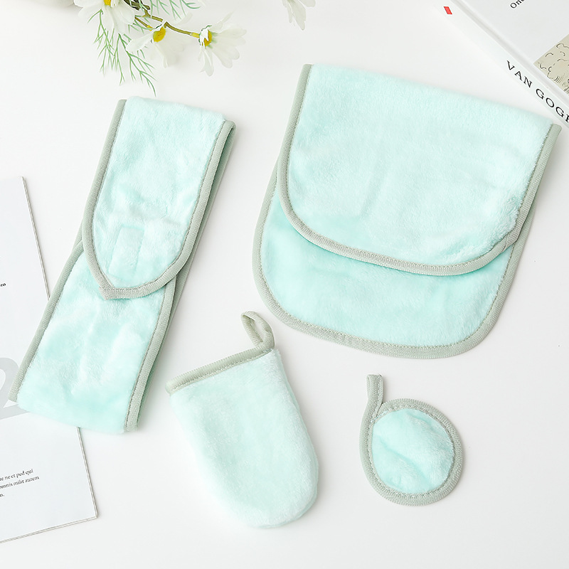 Velcro, banda de cabello, guantes de desmaquillaje, algodón redondo para la piel, banda de cabello, toalla de desmaquillaje, conjunto de toallas de desmaquillaje