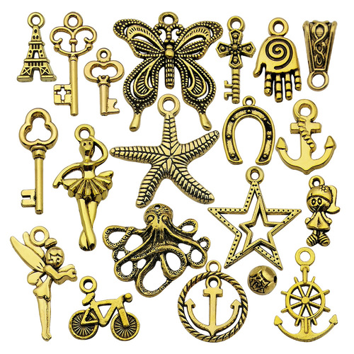 Alloy jewelry accessories, bracelet components, starfish, butterfly, cross, key-shaped, electroplated DIY pendants and charms