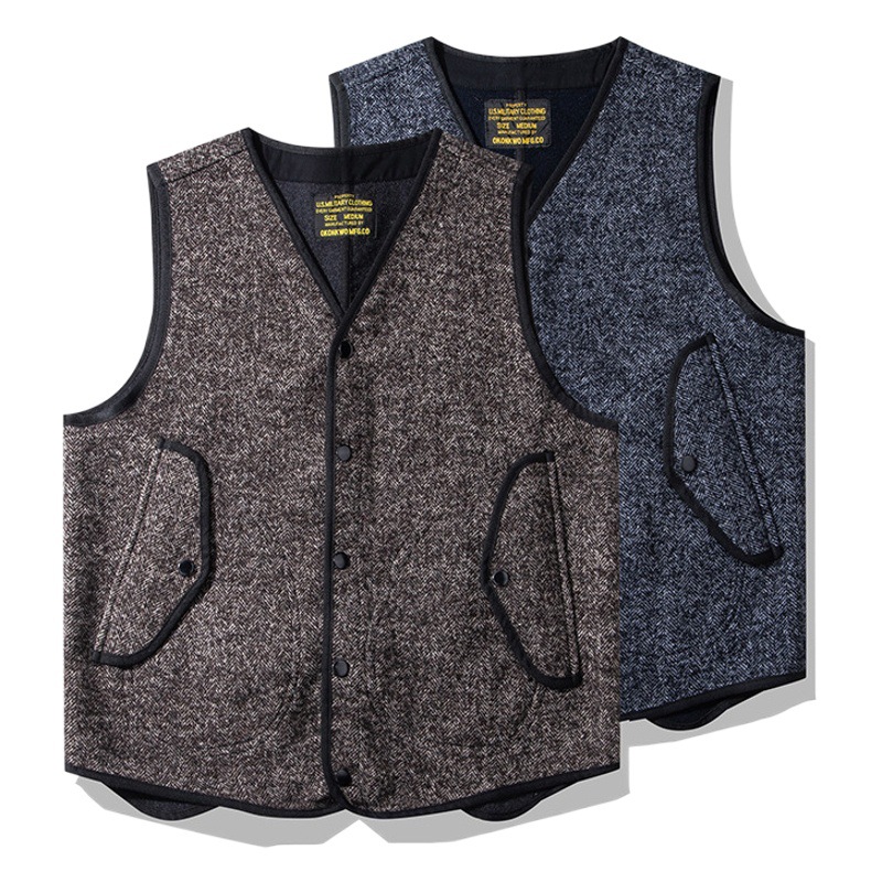 OKONKWO ameikaji vintage estilo británico grueso chaleco de lana de flores grueso con cuello en V cálido chaleco forrado de lana