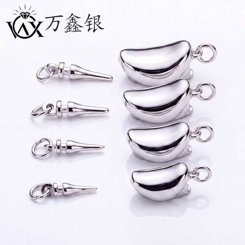 S925纯银元宝扣 手工DIY珍珠扣光面素银万能饰品扣批发多尺寸可选