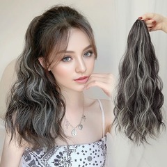 挑染马尾假发女蓬松短发水波纹抓夹辫子仿真发甜酷辣妹半扎假马尾