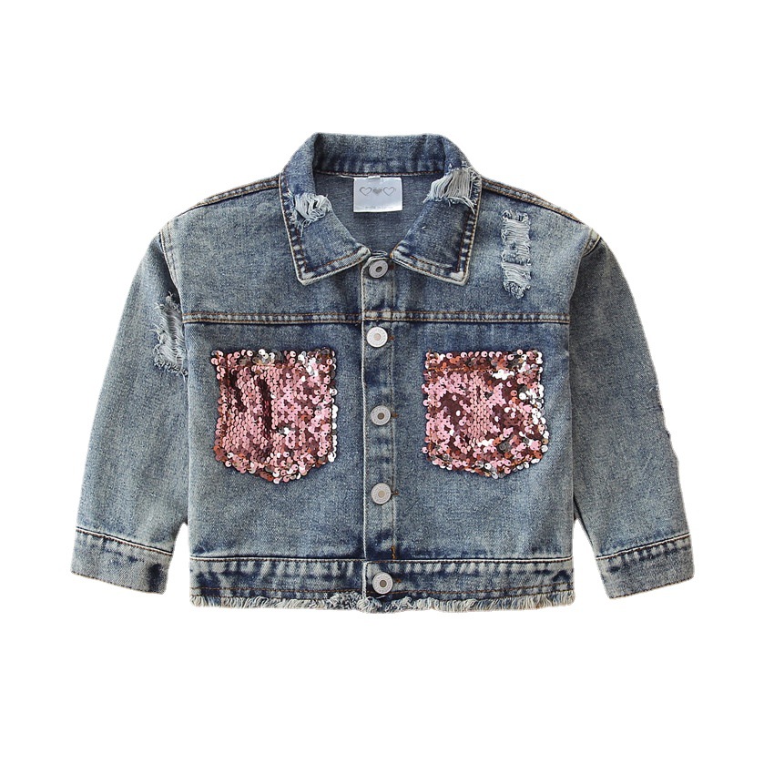 SAMGAMIBABY Spring and Autumn Girls' New with Stylish Small sequins Pocket Denim Coat_voghion.com
