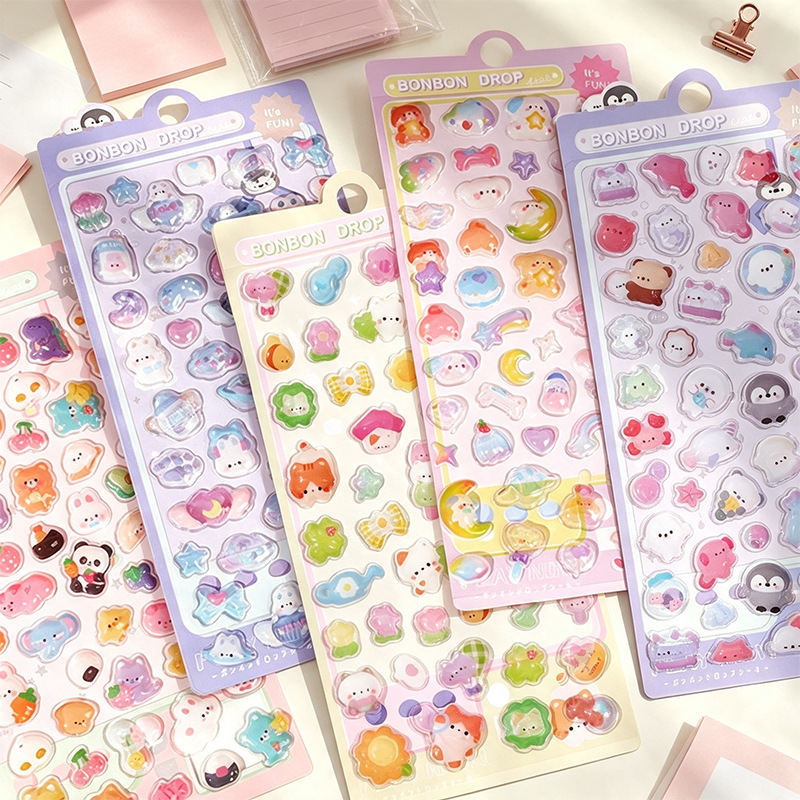 Cartoon 3D Stereoscopic Embossed Fun Hollow Stickers for Children's Decoration, Creative Handmade Stickers Wholesale