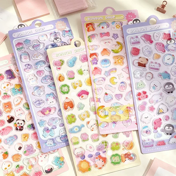 Cartoon 3D Stereoscopic Embossed Fun Hollow Stickers for Children's Decoration, Creative Handmade Stickers Wholesale