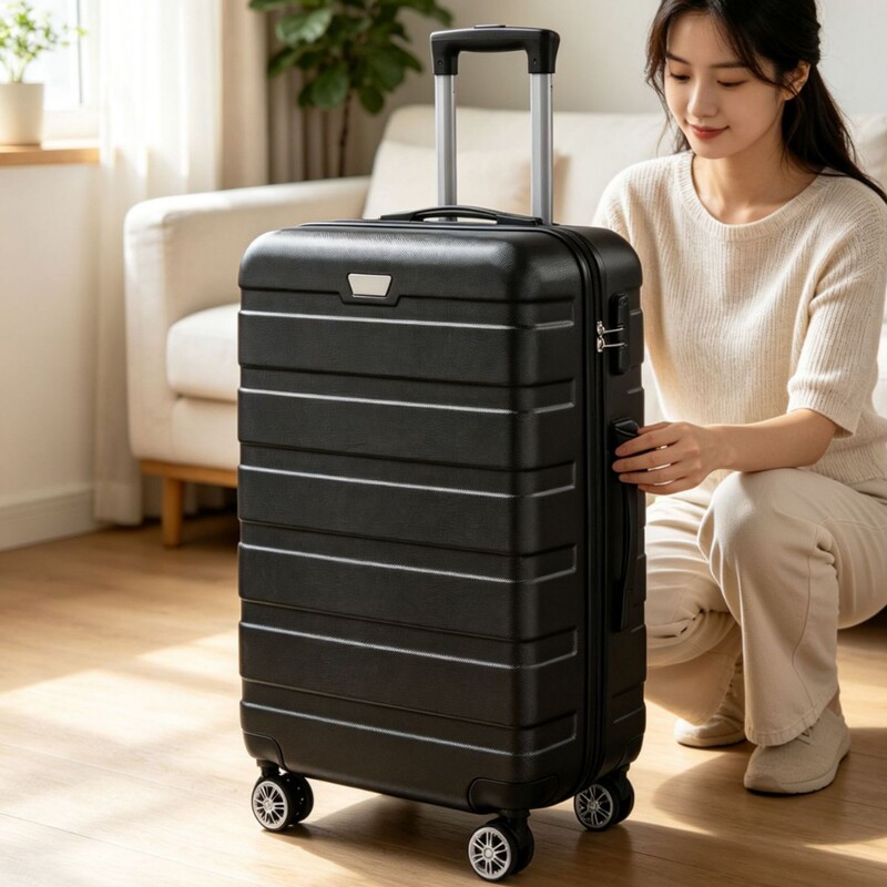 ABS hard-shell luggage three-piece set, carry-on trolley case with petal-shaped universal wheels, password lock, in-stock travel case ABS hard-shell luggage three-piece set, carry-on trolley case with petal-shaped universal wheels, password lock, in-stock travel case