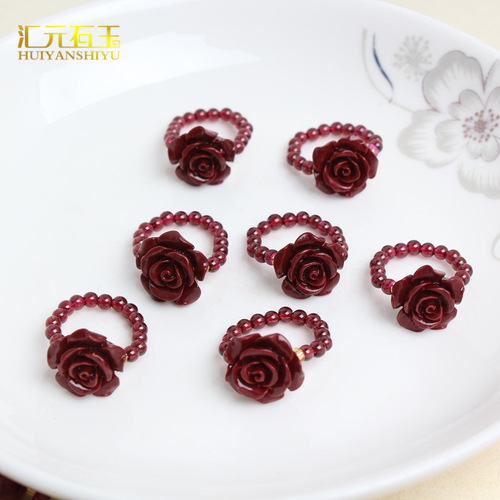 Natural Cinnabar Rose Ring Pendant Earrings DIY Braided Ring Rose Bracelet Bracelet Live Supply