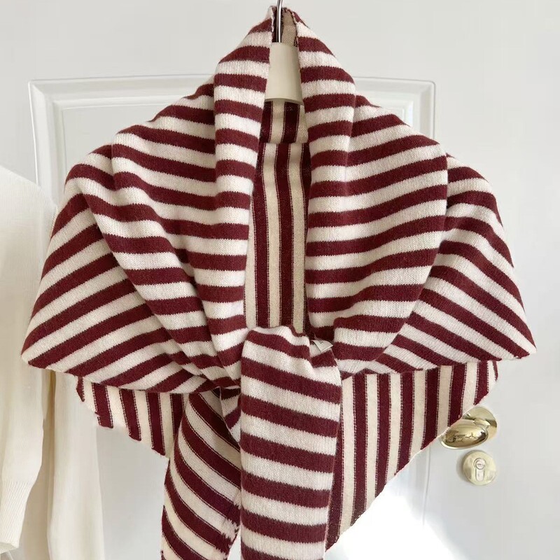 新款条纹羊毛wool披肩加大秋冬新款保暖百搭三角巾针织围巾女围脖|undefined