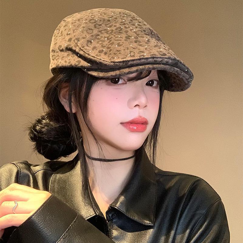复古辣妹豹纹贝雷帽美式风格显脸小时尚百搭前进帽个性鸭舌帽子|undefined