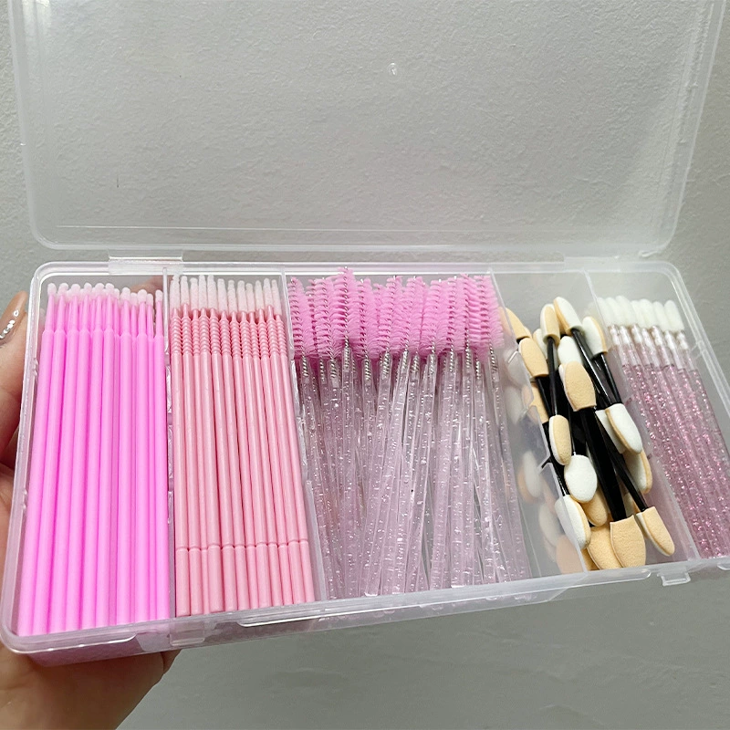 Eyelash extension applicator set — disposable micro brushes, spoolies and foam tips in clear case