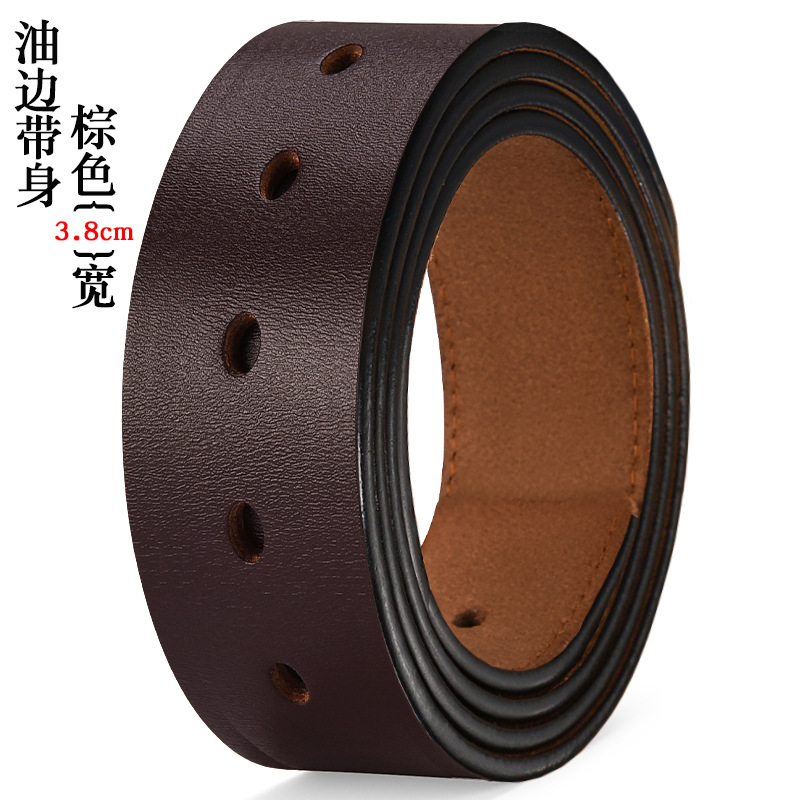 Cinturón sin cabeza de piel de vaca tira de hebilla lisa de cuero de los hombres con cuerpo