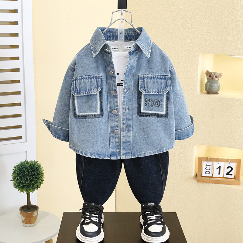 7545 camisa de mezclilla para niños primavera y otoño 2025 nuevo estilo para niños chaqueta de manga larga coreana camisa de primavera para hombres