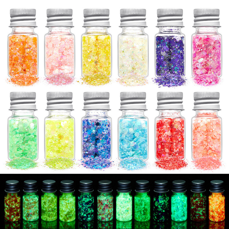 Fluorescent luminous nail sequins 24 colors mixed glitter powder luminous epoxy Nail Polish Nail Polish nail jewelry diamond Fluorescent luminous nail sequins 24 colors mixed glitter powder luminous epoxy Nail Polish Nail Polish nail jewelry diamond