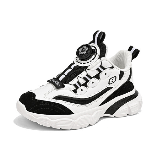 Children's Sports Shoes  Autumn/Winter, Boys' Leather Surface Breathable Sports Shoes, Girls' Running Shoes, Student Rotation Button Shoes