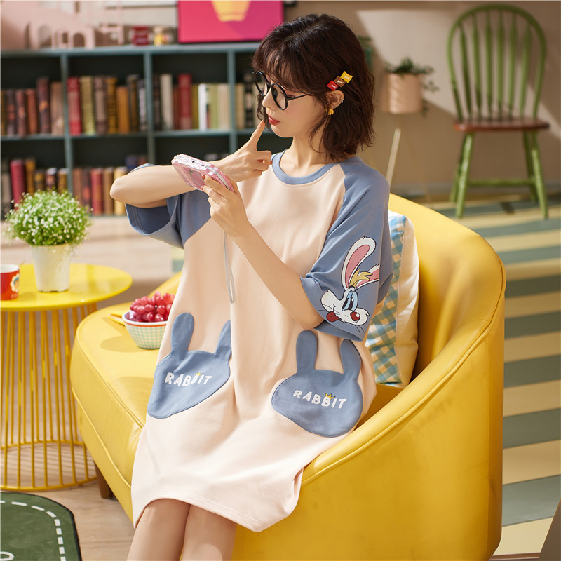 Nightdress for women 2024 new summer thin Korean style cartoon cute nightdress home wear summer plus size pregnant women Nightdress for women 2024 new summer thin Korean style cartoon cute nightdress home wear summer plus size pregnant women