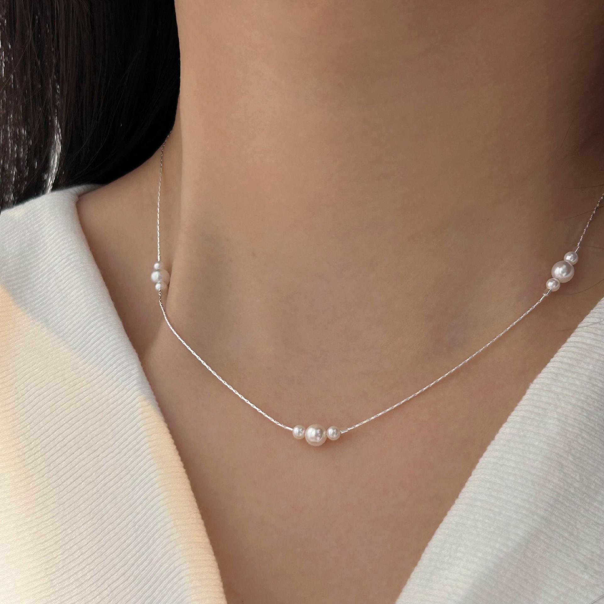 Pearl Inlay Material 925 Sterling Silver Pearl Plating Geometric Necklace