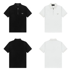 高バージョン普家2025夏の新型襟ファスナー金属三角マークファッション男女P家半袖tシャツ