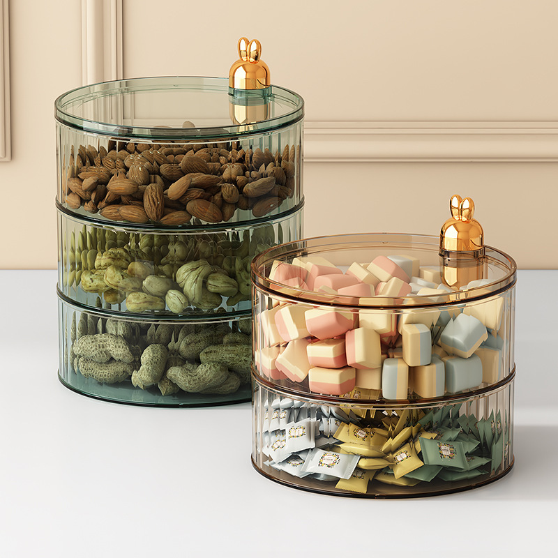 Household Transparent Rotating Candy Box Desktop Hair Band Hair Rope Storage Box Accessible Luxury High-End Candy Snack Double-Layer Fruit Plate Household Transparent Rotating Candy Box Desktop Hair Band Hair Rope Storage Box Accessible Luxury High-End Candy Snack Double-Layer Fruit Plate