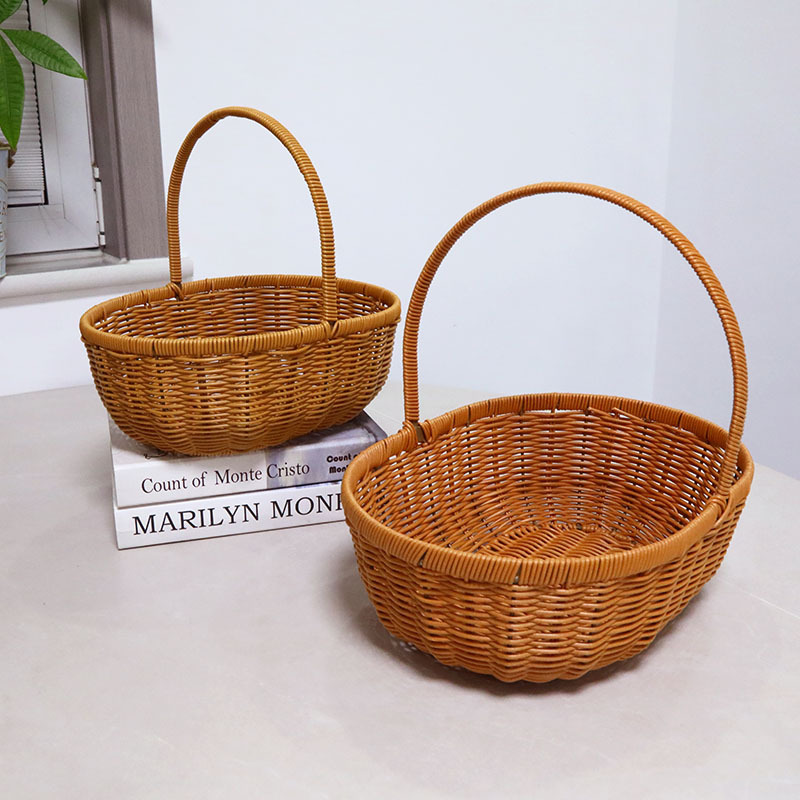 Cestas de frutas de caña tejidas a mano, cestas de almacenamiento domésticas portátiles de gran tamaño, cestas de regalo de huevos, cestas de regalo