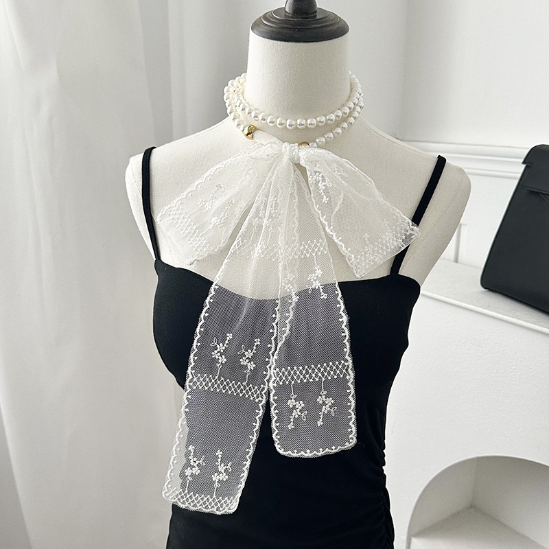 Collar de perlas Nueva bufanda de seda de encaje con cadena de clavícula francesa
