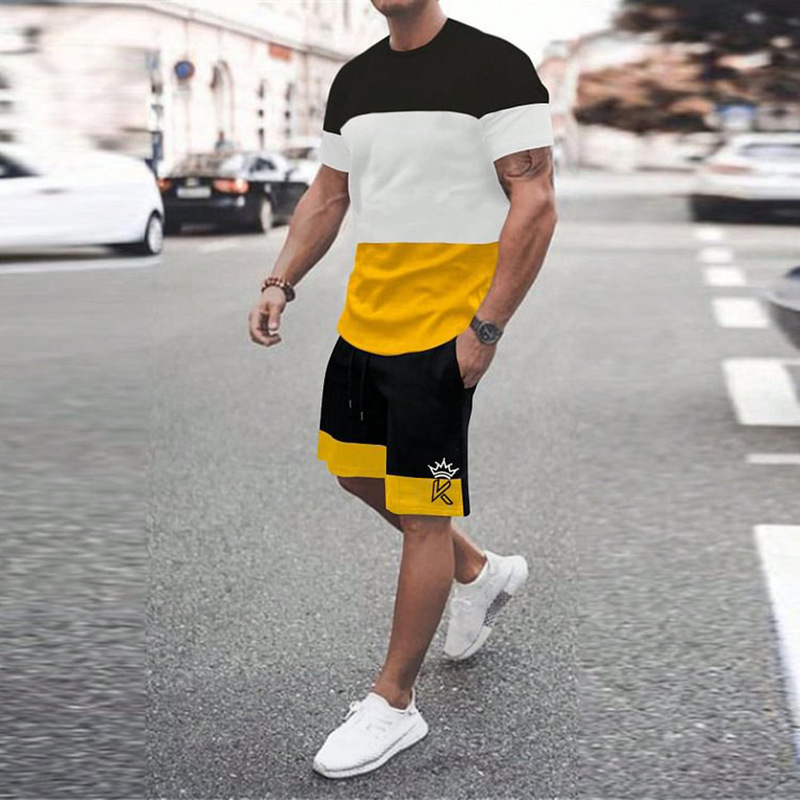2023 camiseta de moda de verano corriendo fitness cuello redondo manga corta 3D impresión de los hombres de comercio exterior traje de Deportes de calle
