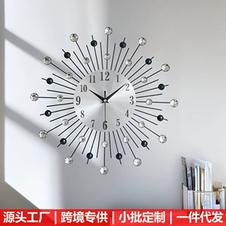 跨境爆款满天星铁艺挂钟金属钟表欧式简约客厅装饰静音时尚时钟