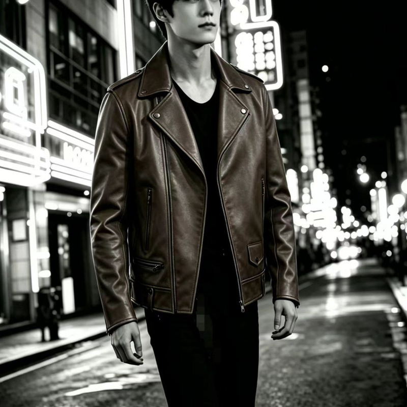 2026 Autumn New Haining Leather Jacket Motorcycle Leather Coat for Men Regular Fit Slim Korean Style Stylish Youth Jacket Trendy