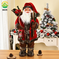 クリスマス装飾用品布芸サンタクロース人形は棒を持ってレトロなサンタクロース人形を飾って祝日の装飾をします。