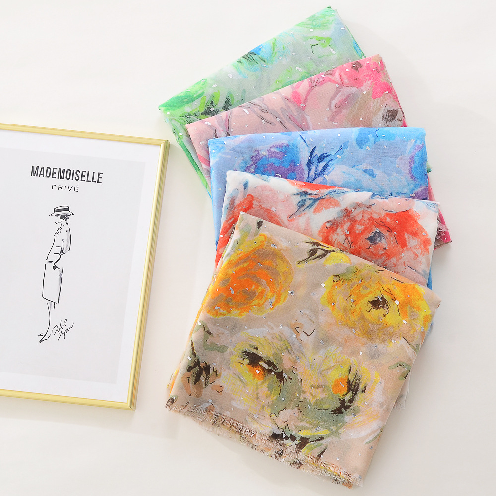 El Comercio exterior europeo y americano romántico subió la primavera de la decoración de plata del dorado y el verano nuevo algodón occidental del todo-fósforo del estilo y la bufanda de seda de la sensación del lino para las mujeres