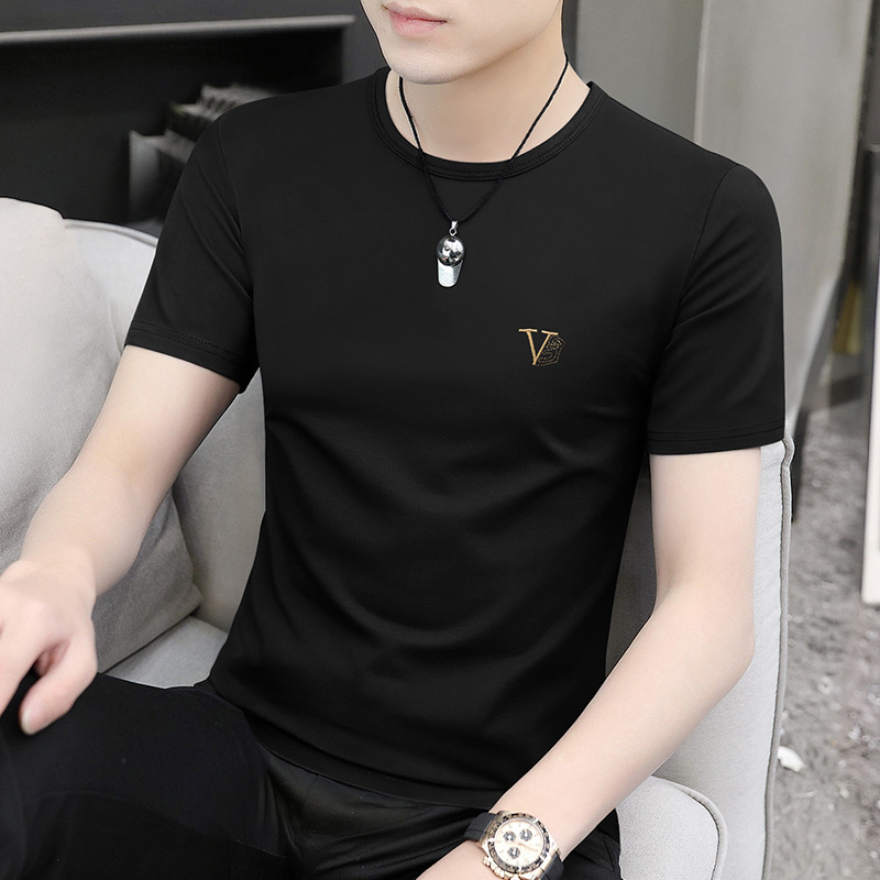 Summer New Men's Short-sleeved T-shirt Printed Round Neck Half-sleeved Underwear Inner Base Shirt Top Slim-fit Thin Stretch