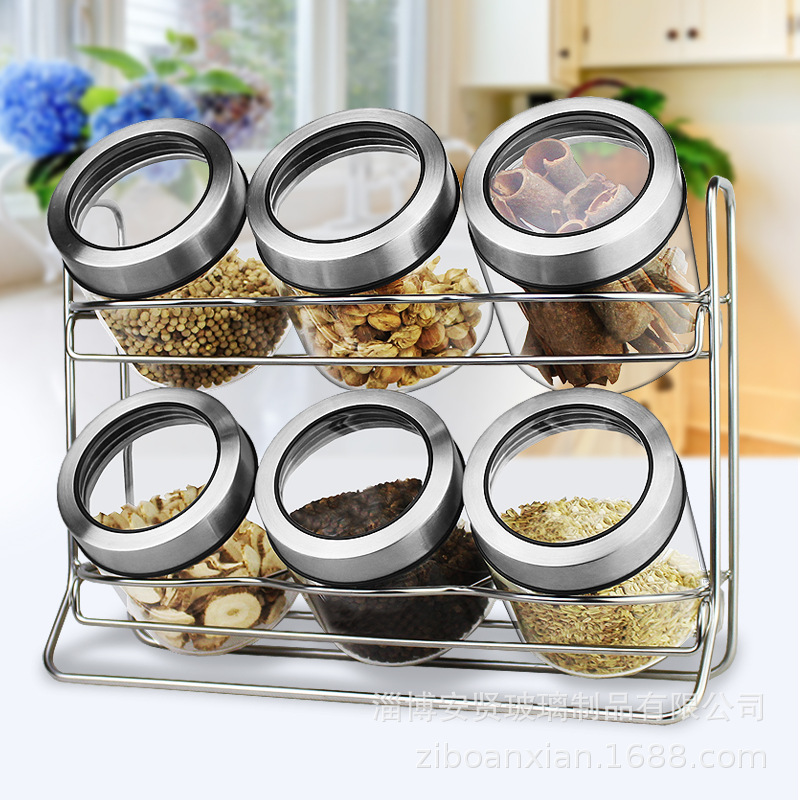 Frasco de vidrio sellado botella de almacenamiento nido de pájaro sub-empaquetado botella de clasificación resistente a altas temperaturas tapa de acero inoxidable traje de rack de almacenamiento