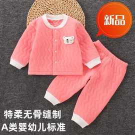 婴儿秋季衣服宝宝春秋冬保暖套装男女童内外穿夹棉加棉棉袄3-6月