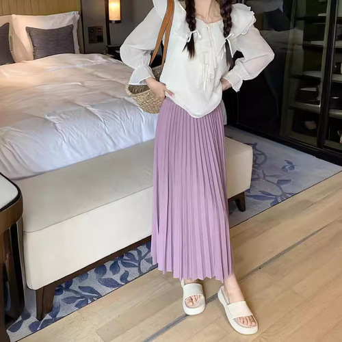 Stylish and Versatile High-Waisted Pleated Midi Skirt with Classic Simplicity, Available in Multiple Colors, 78cm Length