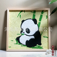 纸浆画手工diy数字油画材料包填充画摆件国潮熊猫填色画原木画框