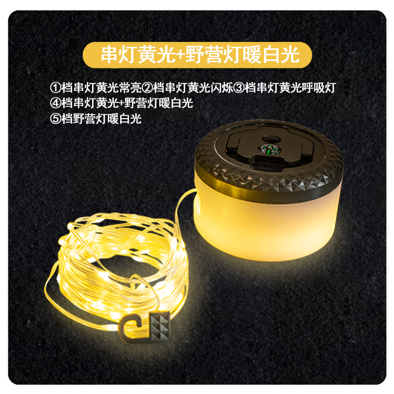 Lámpara de camping al aire libre, lámpara de tamaño enrollado, tienda de campaña, techo impermeable, lámpara de cadena decorativa, carga, lámpara led de suspensión portátil