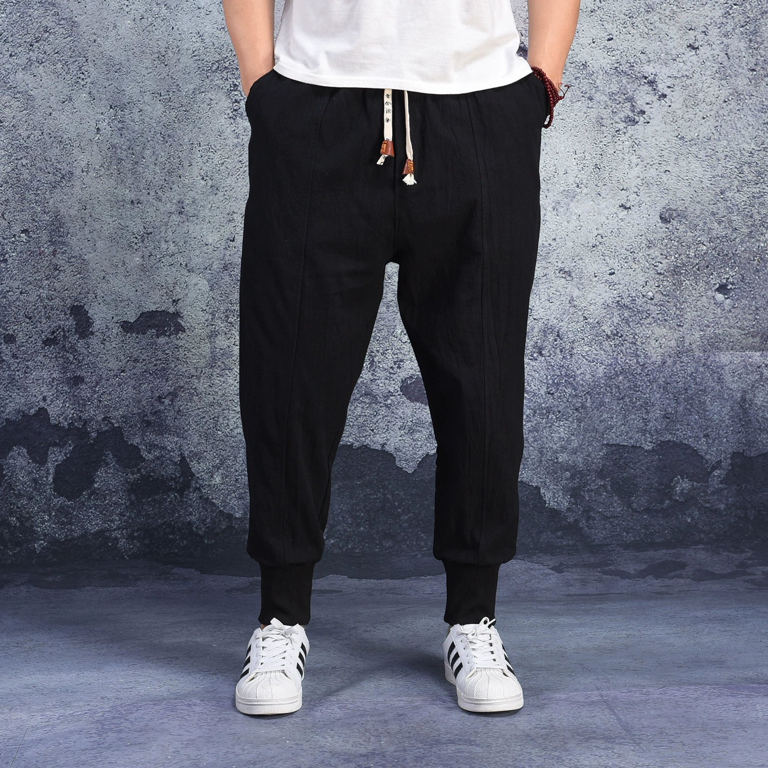 2021 летние новые хлопковые и льняные свободные брюки-летающие мыши мужские японские шаровары китайские брюки мужские брюки с завязками на щиколотке оптом