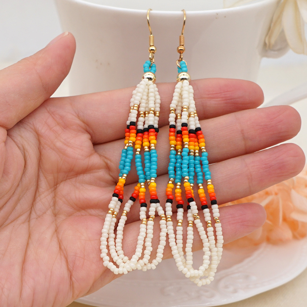 Retro Miyuki Rice Beads Braided Long Tassel Earrings For Women display picture 2