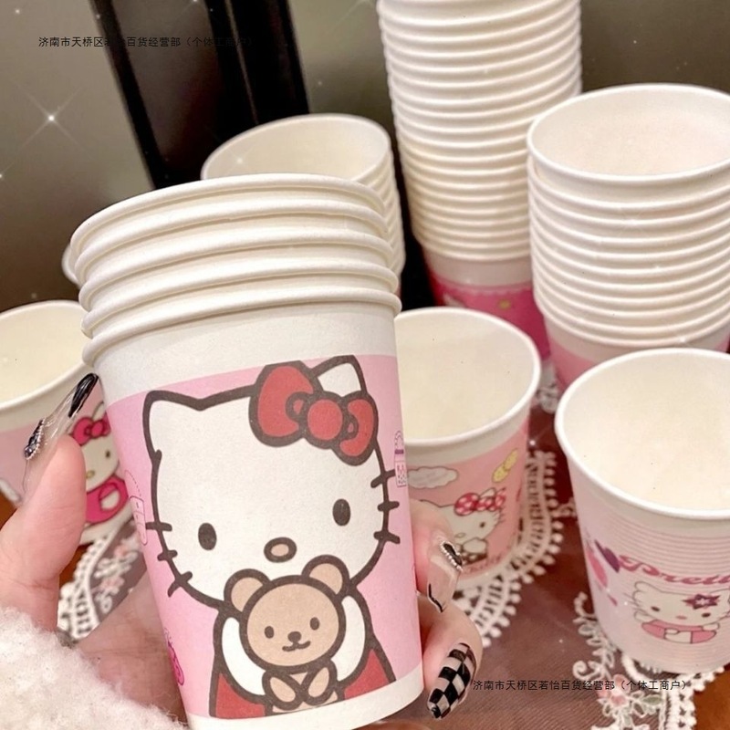 tt纸杯一次性加厚KTy可爱杯子办公卡通杯子家用KiHello粉色纸杯|undefined